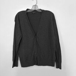 Quince Cardigan Sweater Womens Medium Gray Lightweight Cashmere V Neck Button